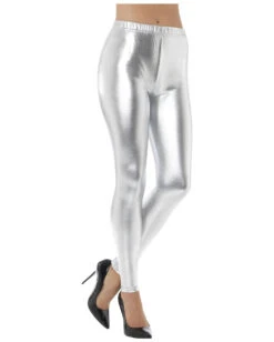 80er Jahre Metallic Leggings Silber