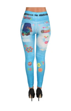 Hippie Leggings Blau Mit Druck -Cosplay-Laden hippie leggings blau mit druck blaue stretch hose back 8802025