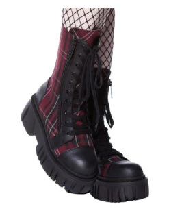 KILLSTAR Kill The Bucket Stiefel Blood Tartan