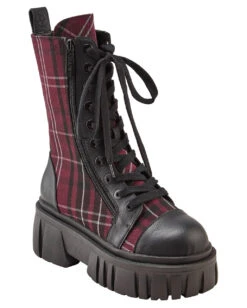KILLSTAR Kill The Bucket Stiefel Blood Tartan -Cosplay-Laden killstar kill the bucket stiefel tartan killstar kill the bucket boots tartan gothic schuhe gothic stiefel 51702 03