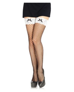 Netzstrümpfe Mit Weißem Spitzenbund