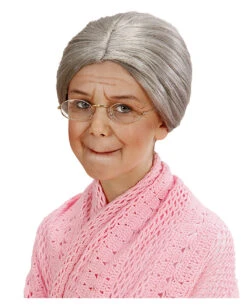 Graue Oma Kinderperücke Mit Knoten -Cosplay-Laden oma peruecke mit knoten grossmutter peruecke omi peruecke granny wig with knot 36743 03