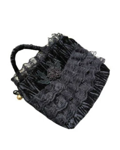 Samtbeutel Mit Spitze Schwarz -Cosplay-Laden schwarze samttasche mit spitze gothic handtasche gothic accessoire 660159 03