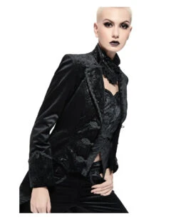 Schwarzer Gothic Damenfrack Mit Schwalbenschwanz -Cosplay-Laden schwarzer gothic damenfrack mit schwalbenschwanz black gothic ladys jackett with tailcoat 54557 05