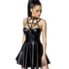 Schwarzes Harness Wetlook Minikleid