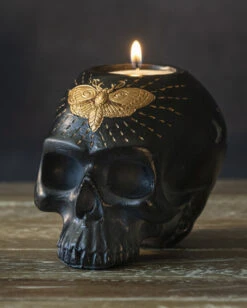 Totenkopf Teelichthalter Mit Totenkopfschwärmer 11cm -Cosplay-Laden totenkopf teelichthalter mit totenkopfschwaermermotte skull tealight holder with skull moth gothic deko 54751 05