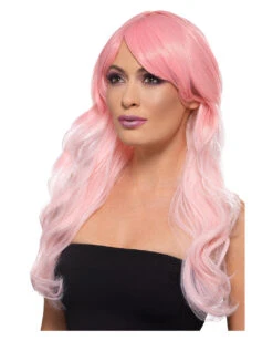 Wellige Ombre Langhaar Perücke Rosa