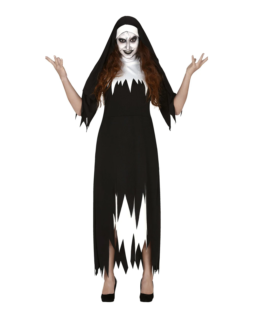 Zerfetztes Ordensschwester Kostüm Für Damen 1 Zerfetztes Ordensschwester Kostüm Für Damen
